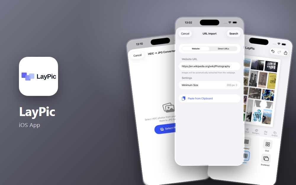 Screenshot der Website LayPic für iOS
