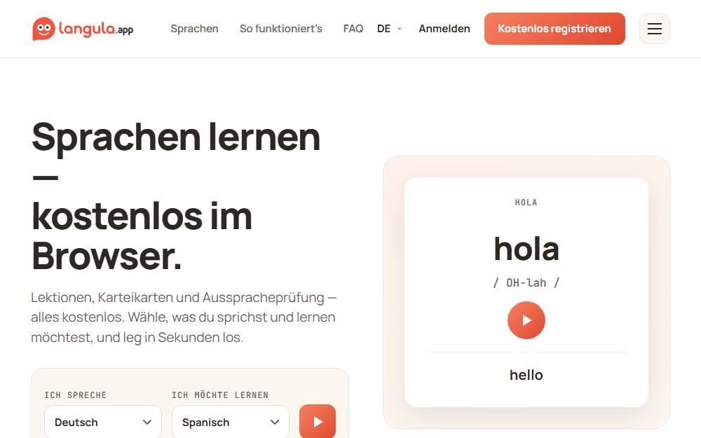 Screenshot der Website Langula